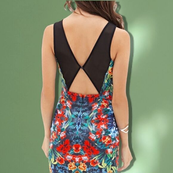 Forever 21 Tropical Floral Mesh Detail Bodycon Mini Dress - Picture 8 of 10